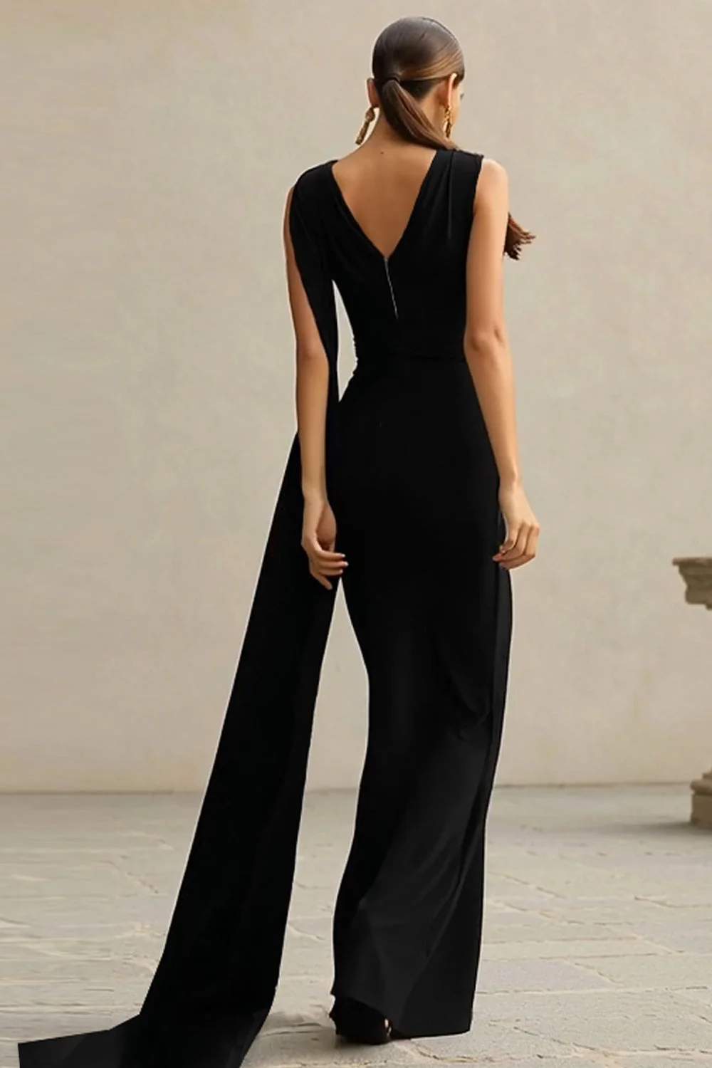 Robe longue formelle en crêpe de sirène noire - Image 2