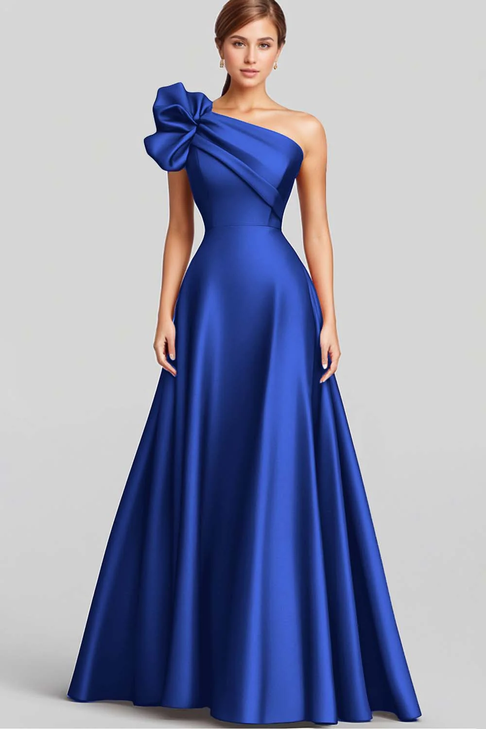 Robe longue formelle en satin bleu marine à volants - Image 11