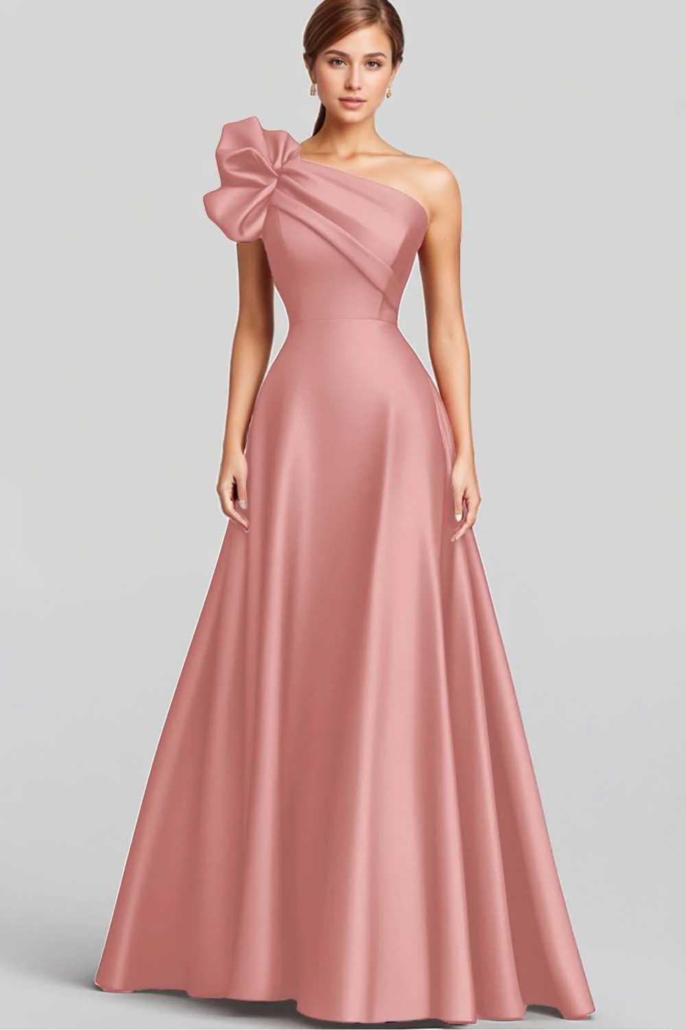 Robe longue formelle en satin bleu marine à volants - Image 8