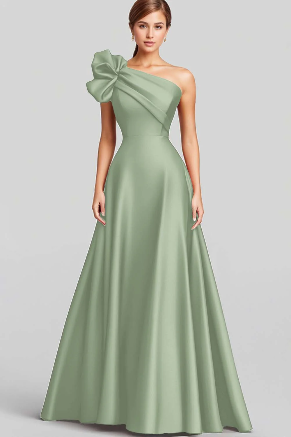 Robe longue formelle en satin bleu marine à volants - Image 9