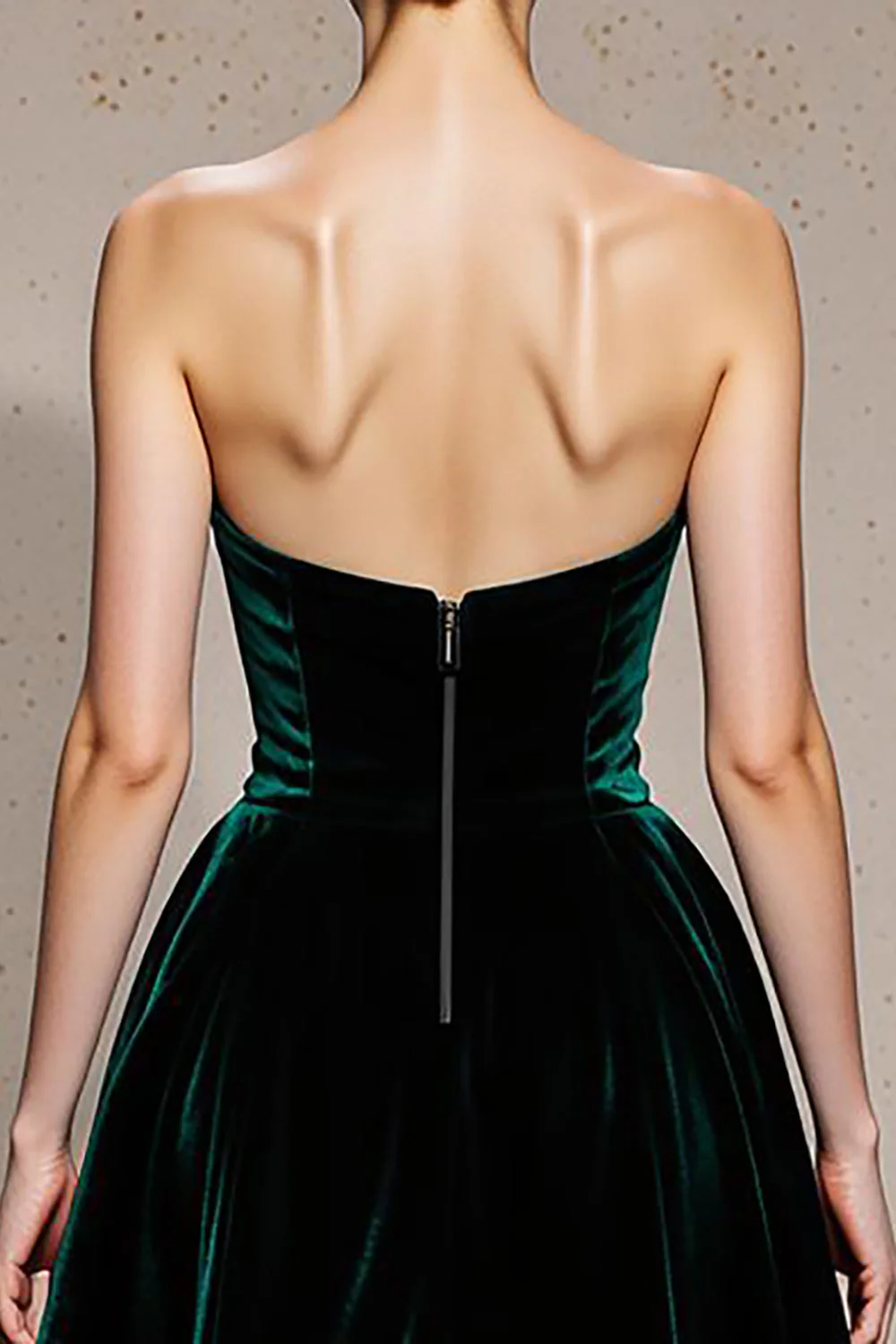 Robe longue formelle en velours bustier vert foncé avec fente - Image 4