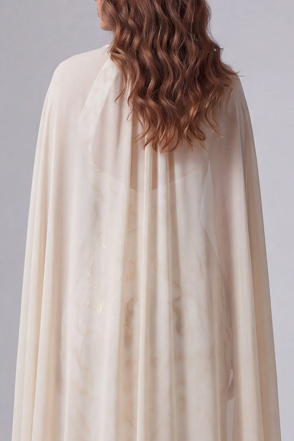 Robe longue formelle imprimée Champagne Sirène avec une cape - Image 4