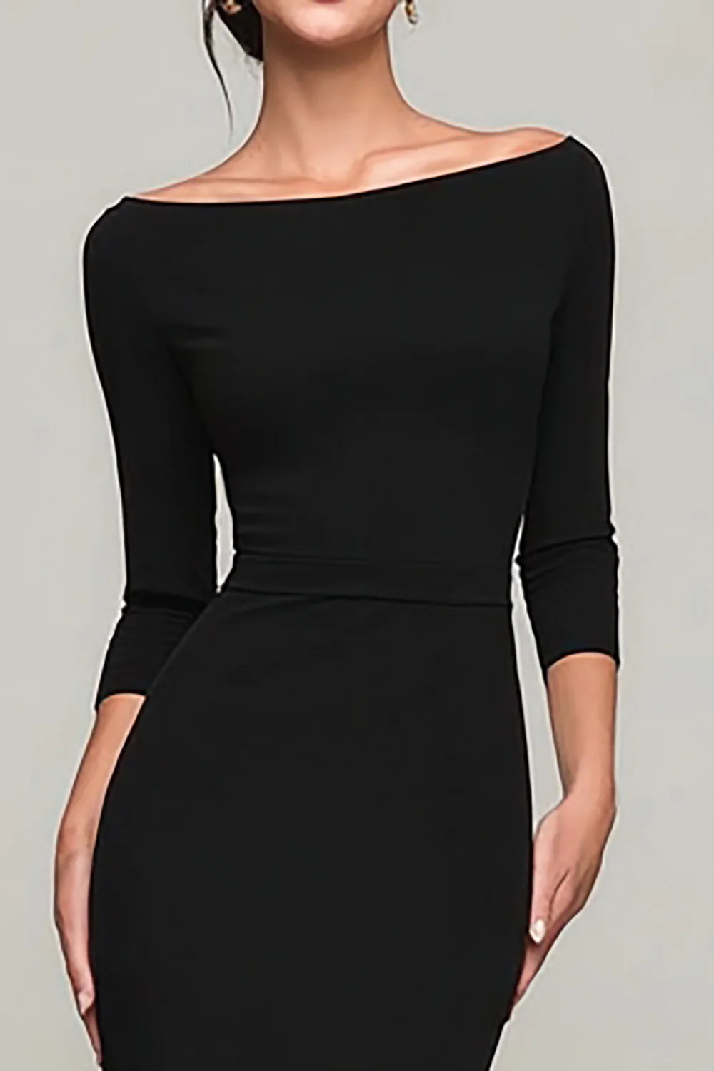 Robe longue formelle noire sirène à col bateau - Image 2