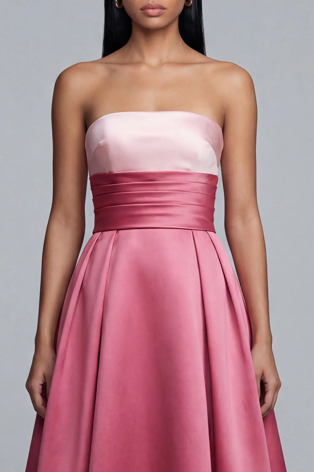 Robe longue formelle rose sans bretelles A Line - Image 3