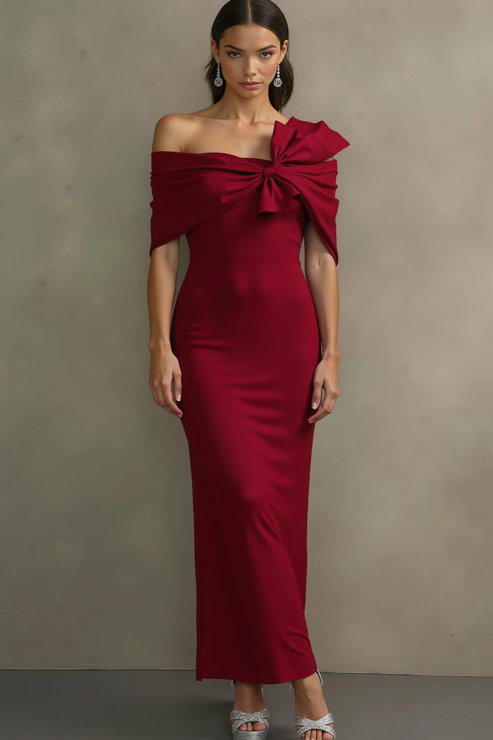 Robe longue formelle sirène bleu ciel à épaules dénudées avec nœud - Image 3