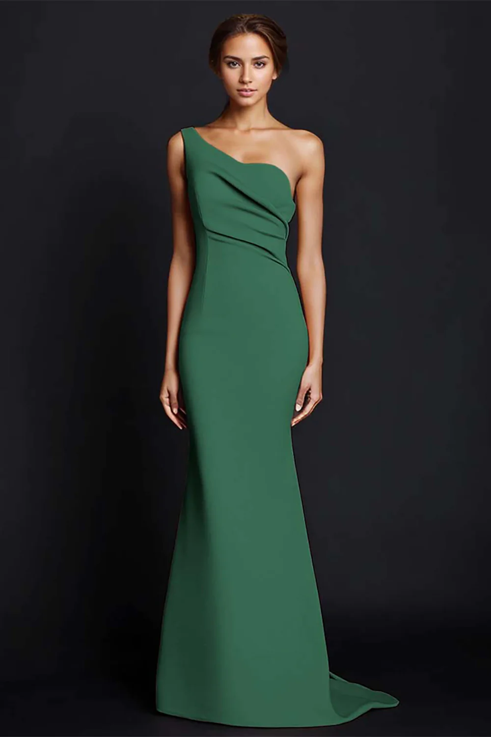 Robe longue formelle sirène kaki à une épaule - Image 9