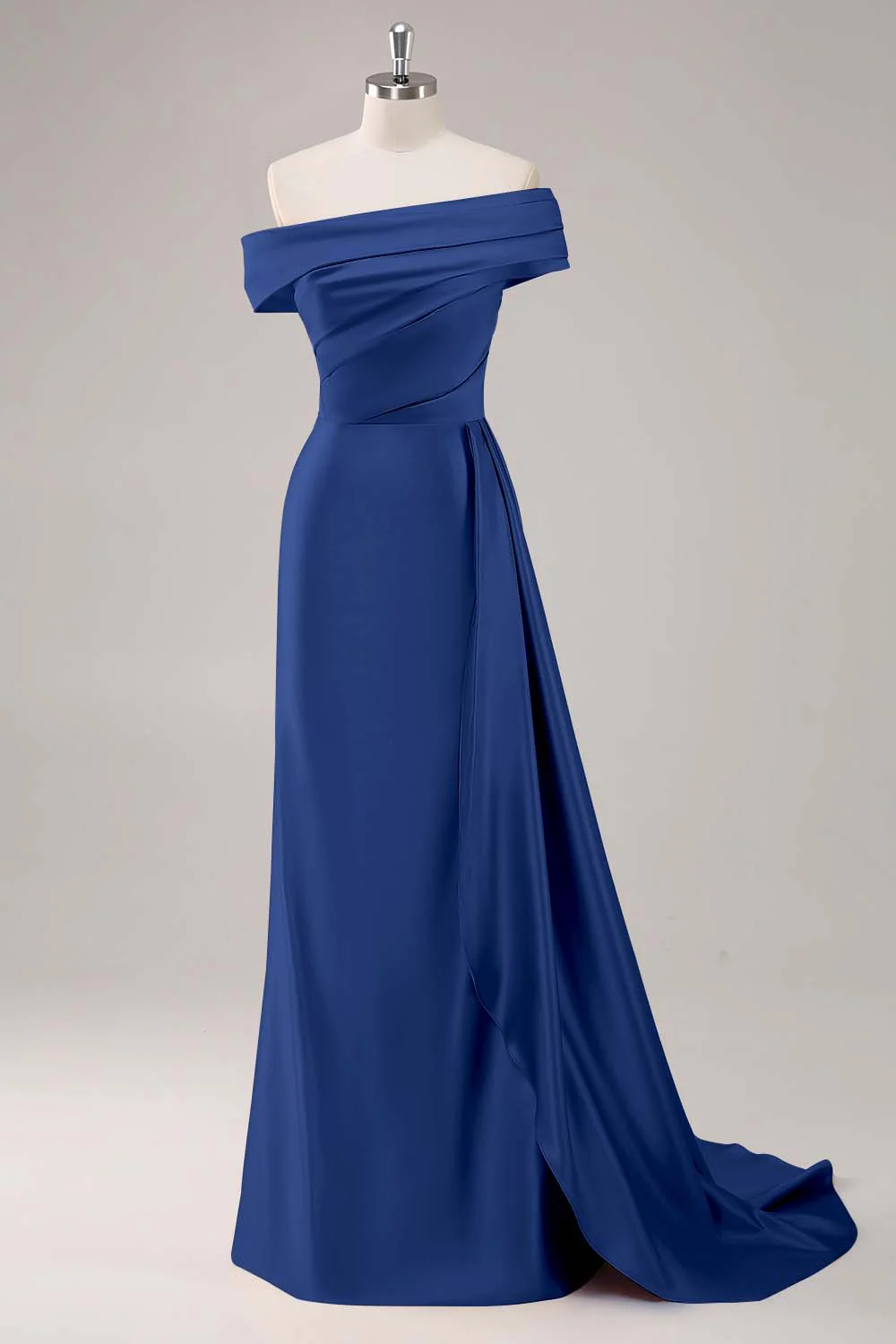 Robe longue fourreau plissée champagne à une épaule - Image 10