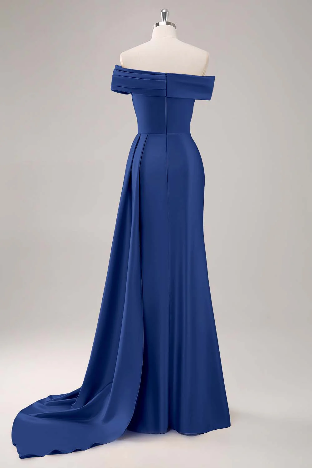 Robe longue fourreau plissée champagne à une épaule - Image 11