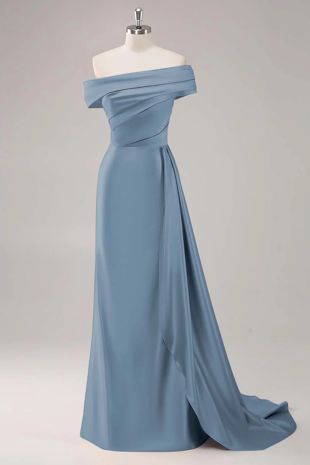 Robe longue fourreau plissée champagne à une épaule - Image 12