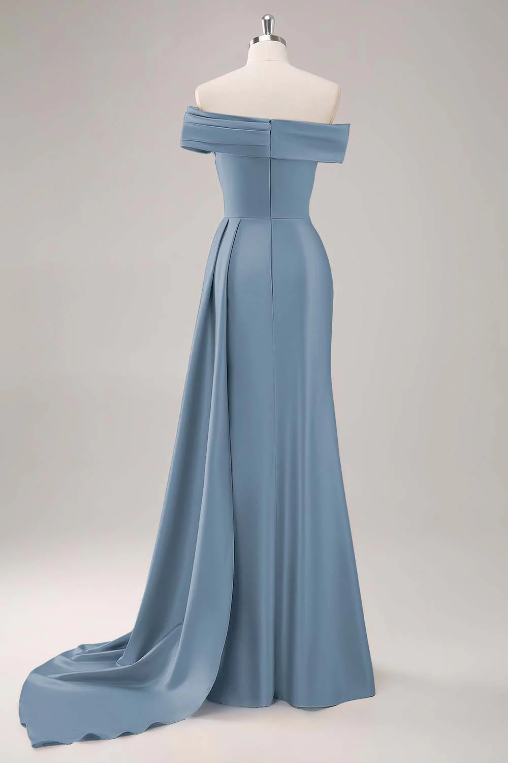 Robe longue fourreau plissée champagne à une épaule - Image 13