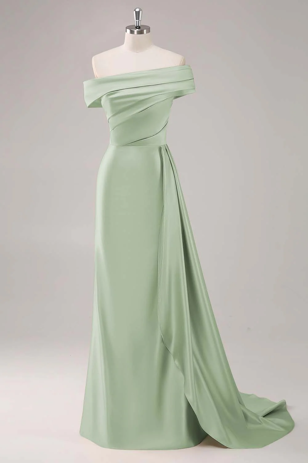 Robe longue fourreau plissée champagne à une épaule - Image 14