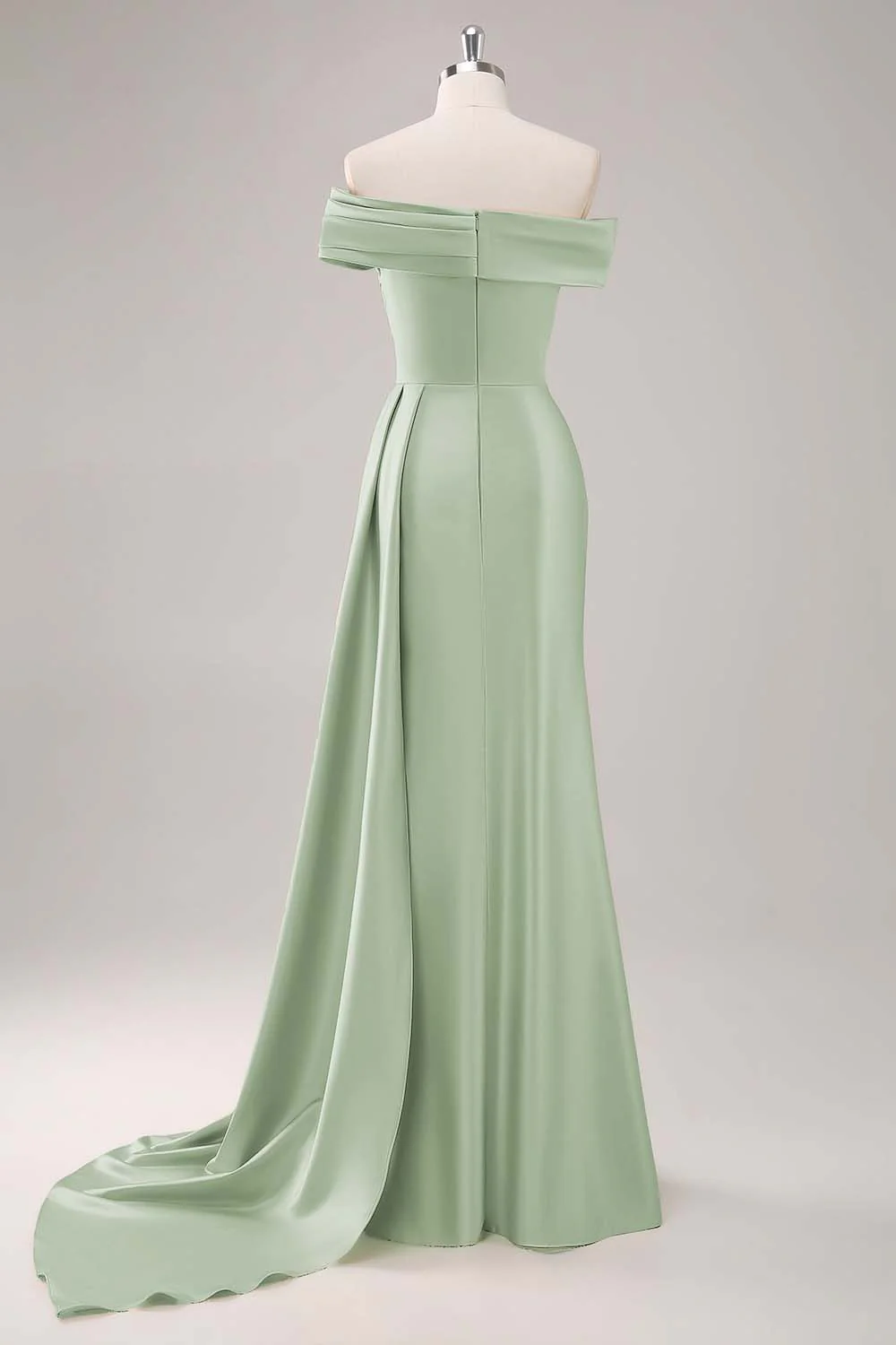 Robe longue fourreau plissée champagne à une épaule - Image 15
