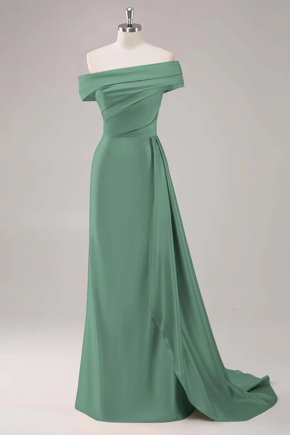Robe longue fourreau plissée champagne à une épaule - Image 16