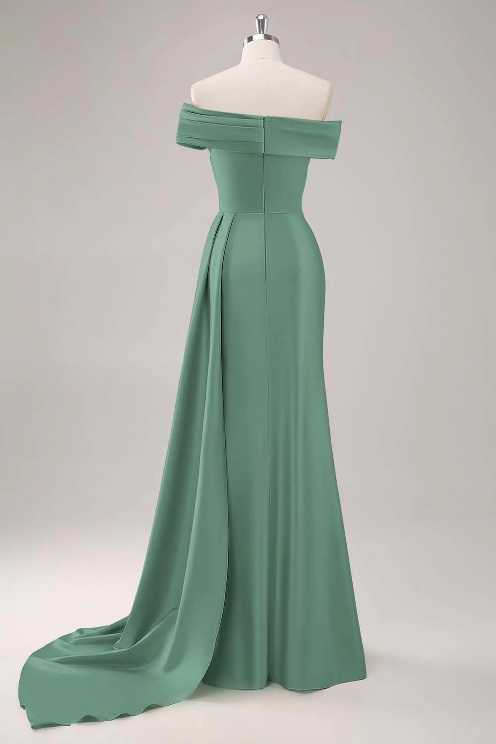 Robe longue fourreau plissée champagne à une épaule - Image 17