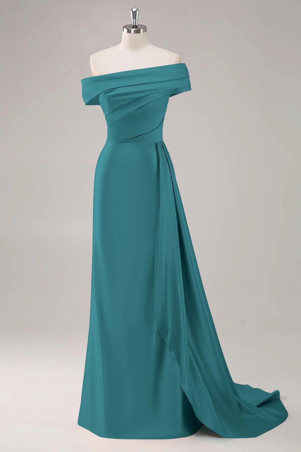 Robe longue fourreau plissée champagne à une épaule - Image 18
