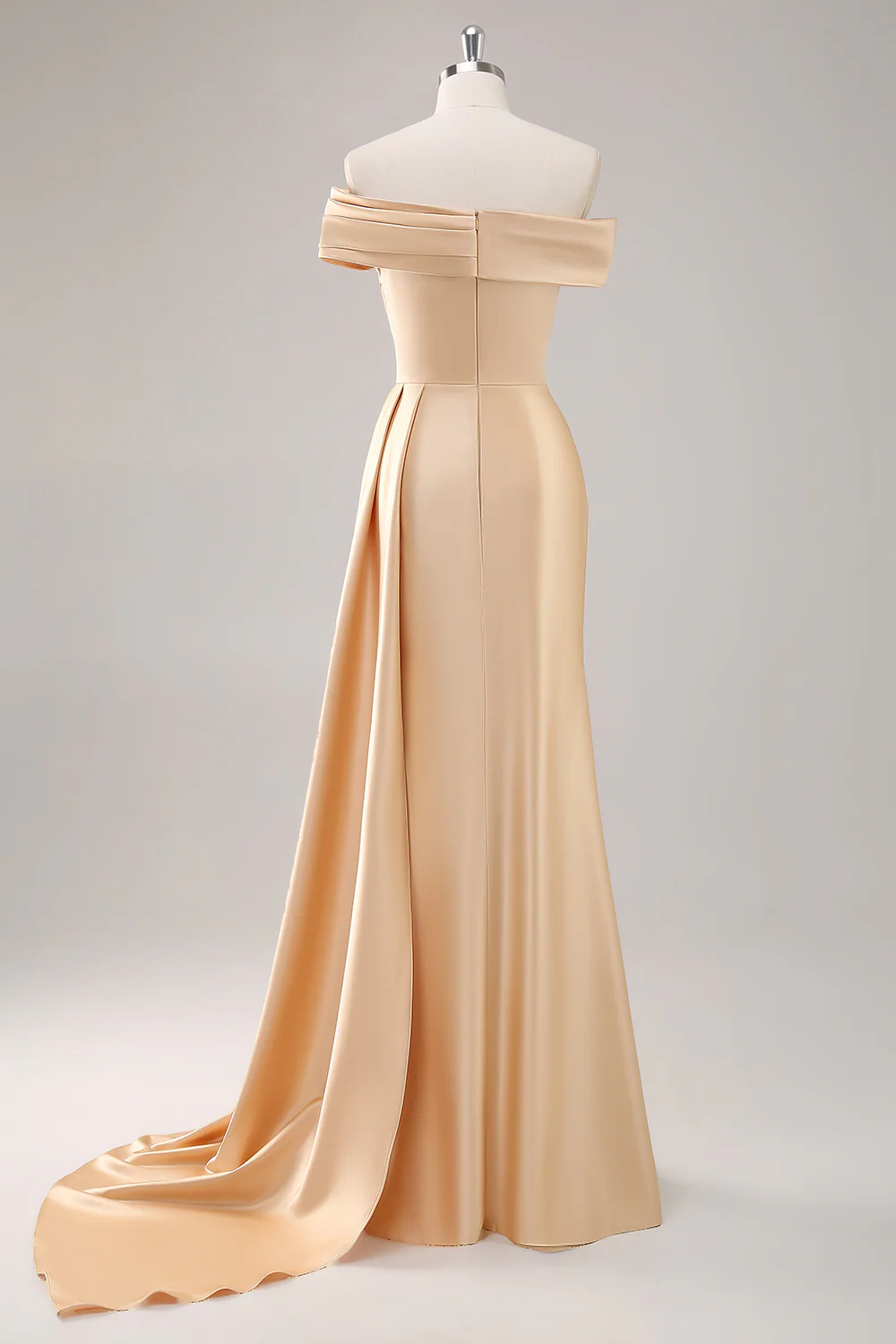 Robe longue fourreau plissée champagne à une épaule - Image 2