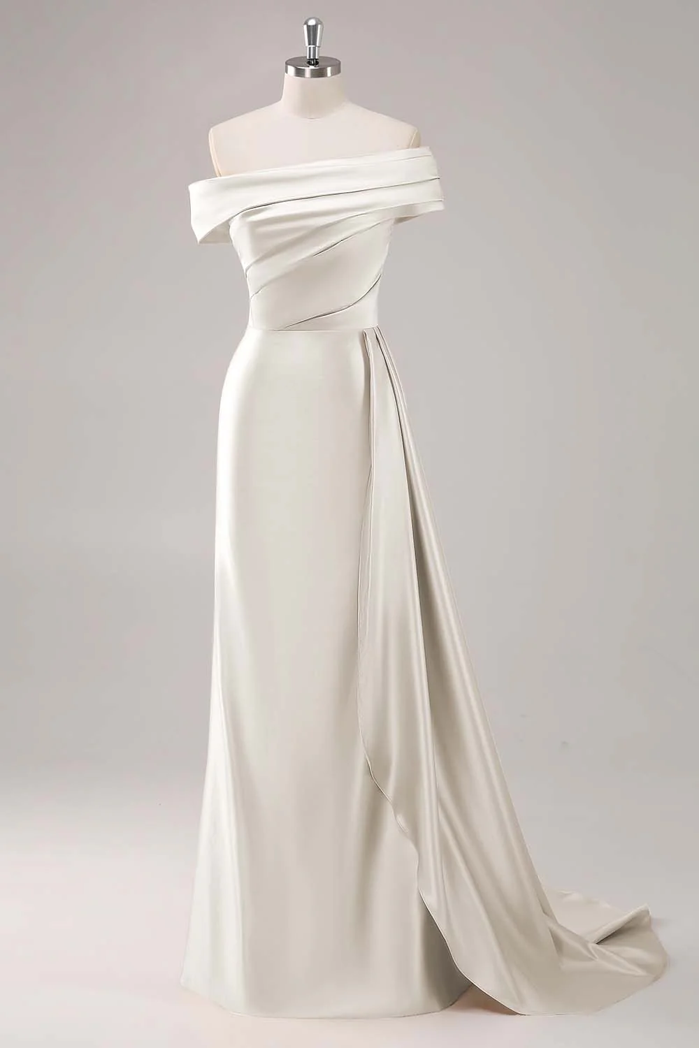 Robe longue fourreau plissée champagne à une épaule - Image 20