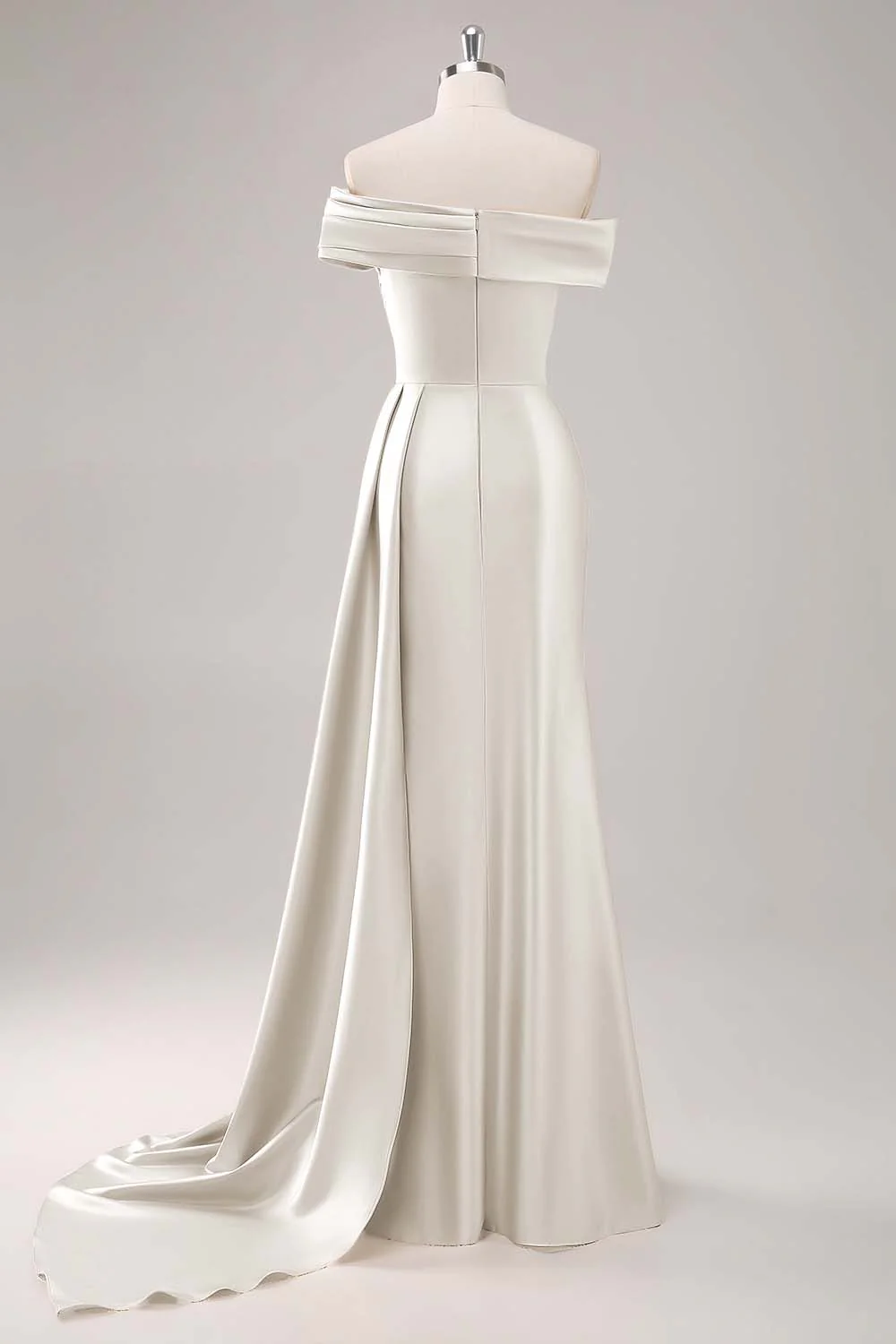Robe longue fourreau plissée champagne à une épaule - Image 21