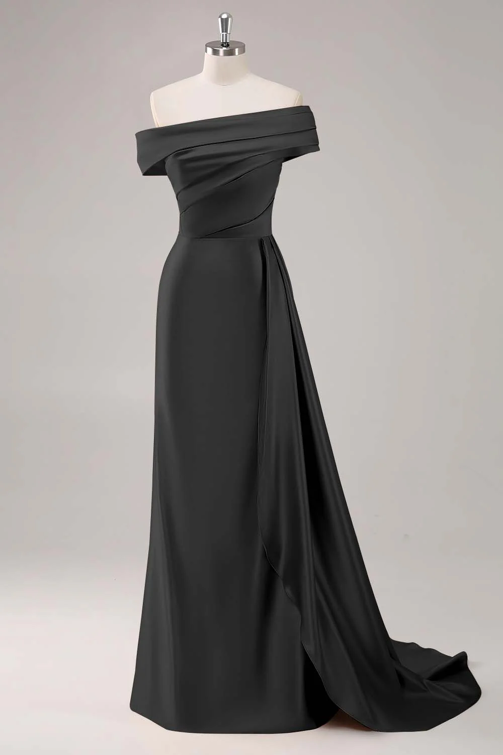 Robe longue fourreau plissée champagne à une épaule - Image 4
