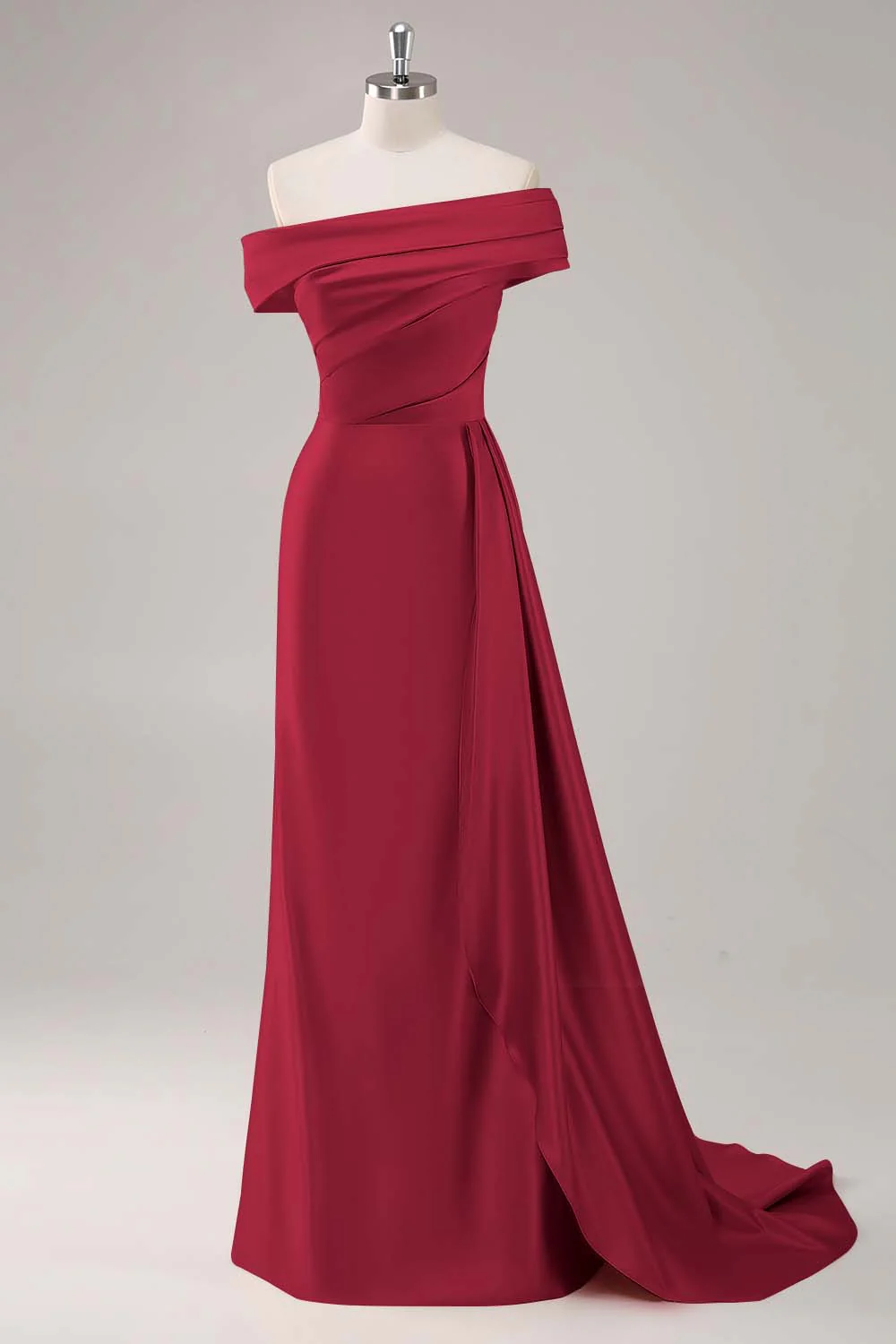 Robe longue fourreau plissée champagne à une épaule - Image 6