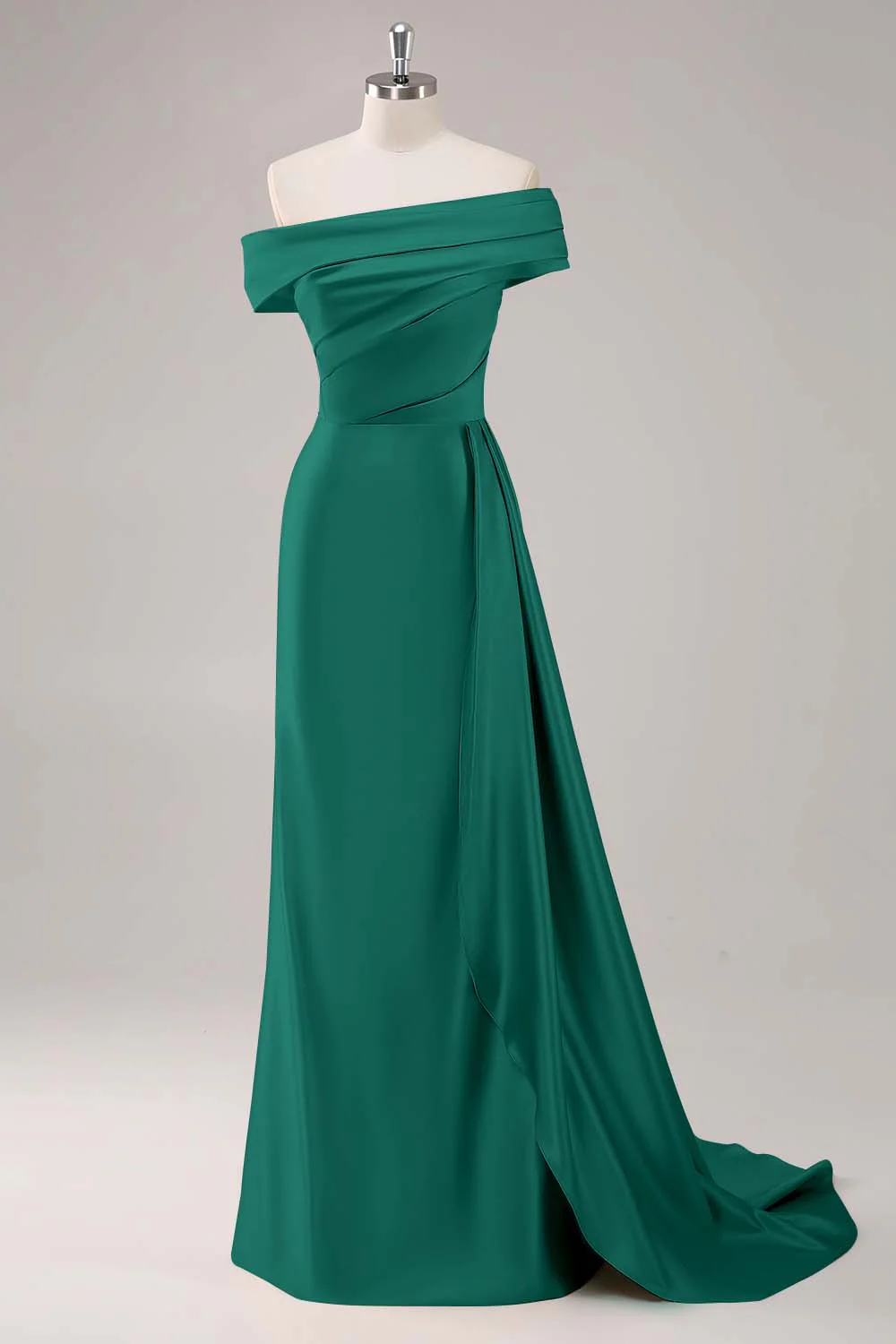 Robe longue fourreau plissée champagne à une épaule - Image 8