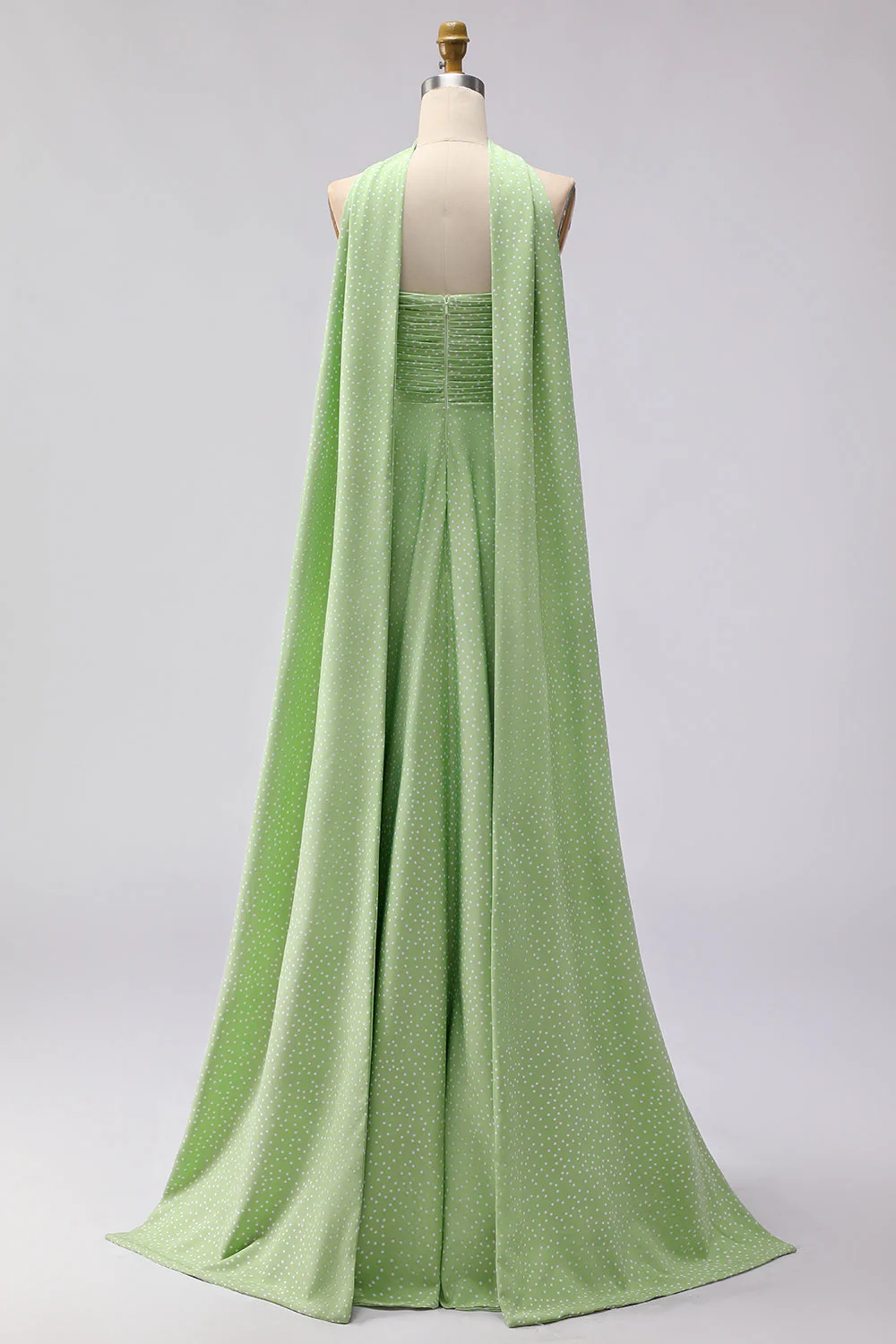 Robe longue longue de demoiselle d’honneur décapotable plissée à points verts blancs A Line - Image 2