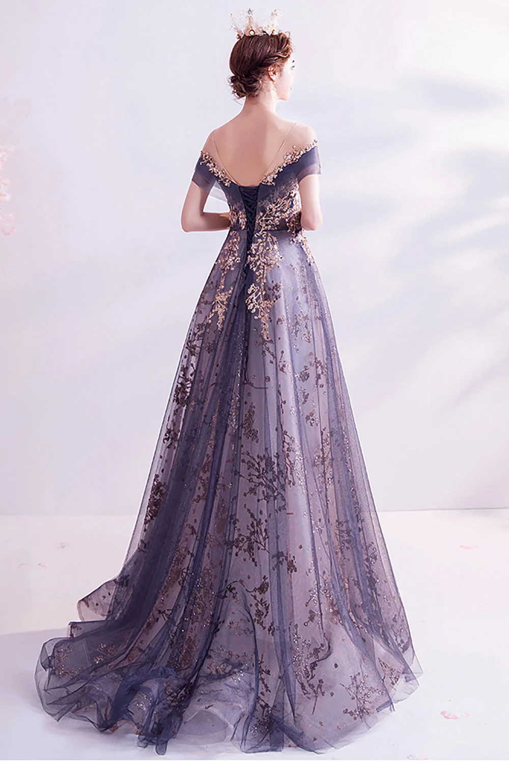 Robe longue longue en tulle violet brillant - Image 2
