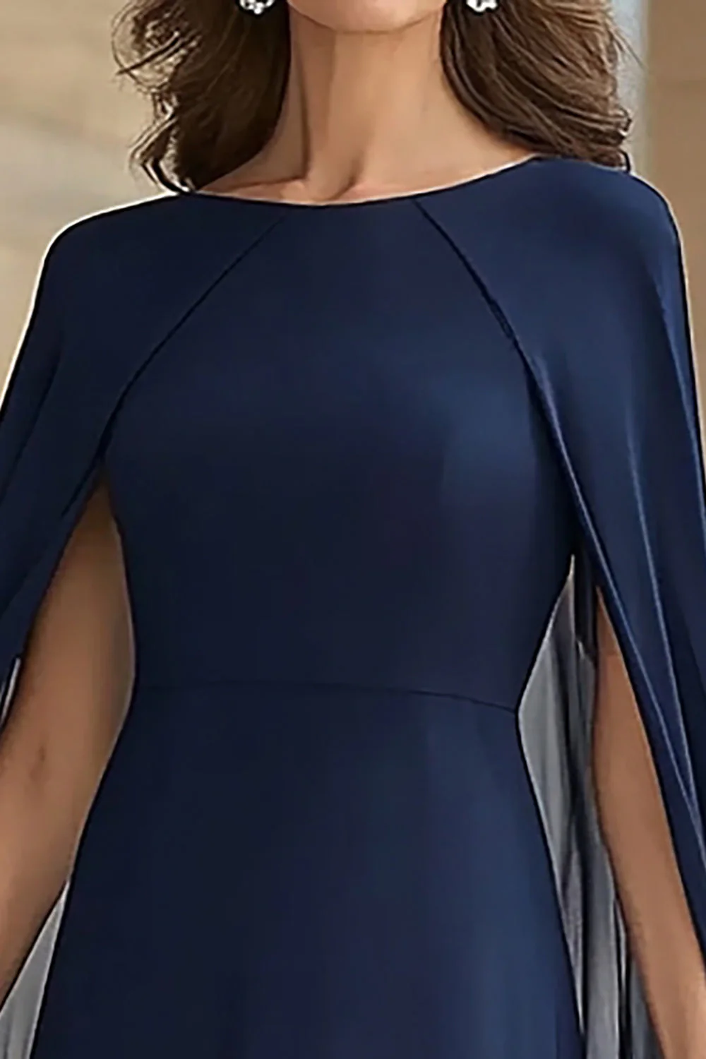 Robe longue mère de la mariée en mousseline de soie de sirène marine avec cape - Image 2