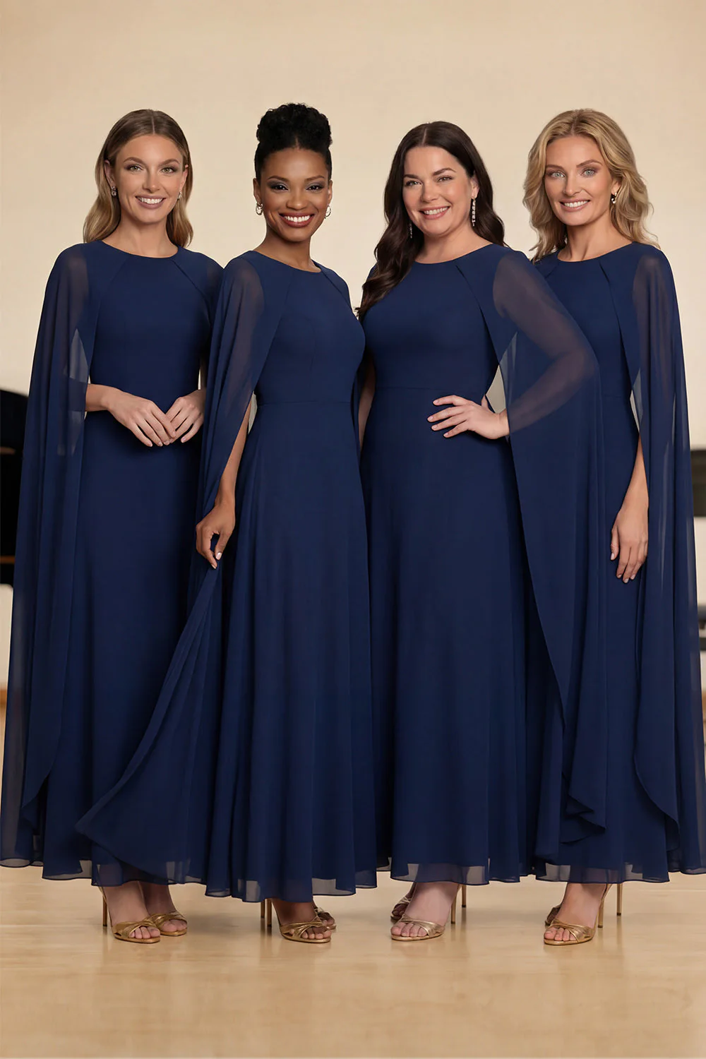 Robe longue mère de la mariée en mousseline de soie de sirène marine avec cape - Image 3