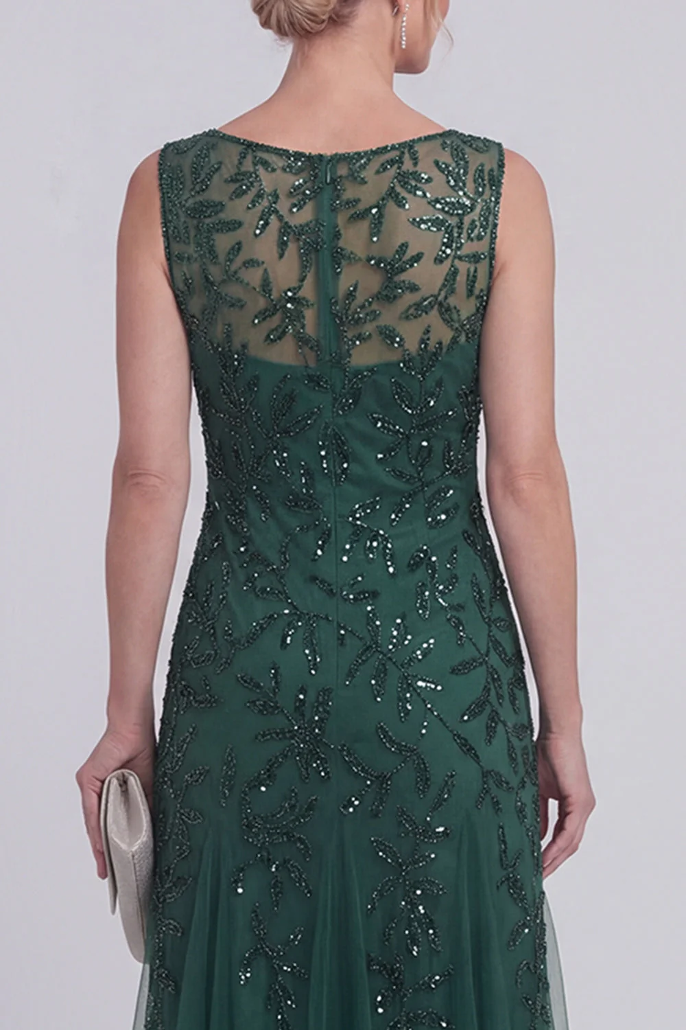 Robe longue robe de mère de la mariée à une ligne fleurie fleurie perlée - Image 4