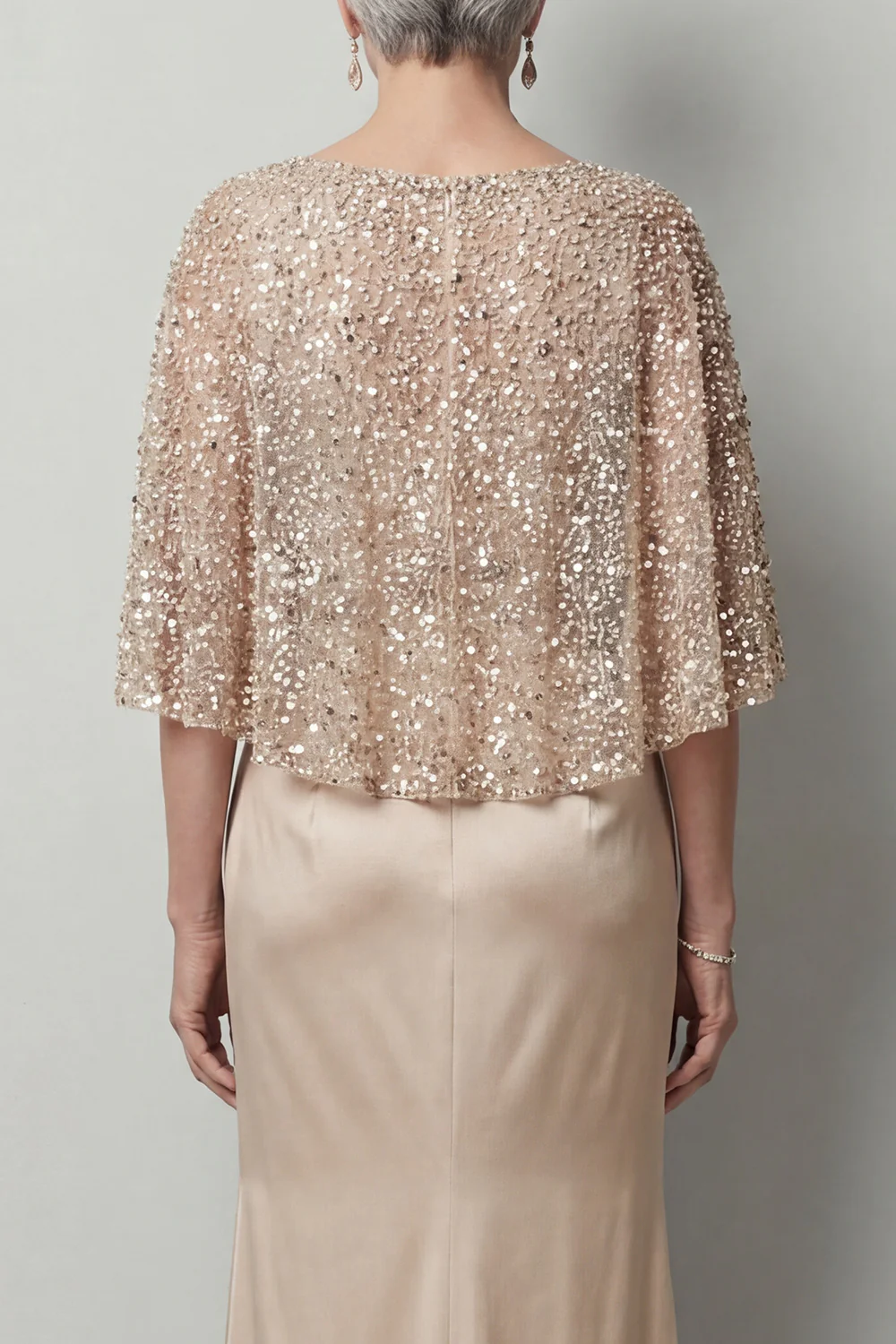 Robe longue sirène de la mère de la mariée à paillettes paillettes Champagne avec poches - Image 6