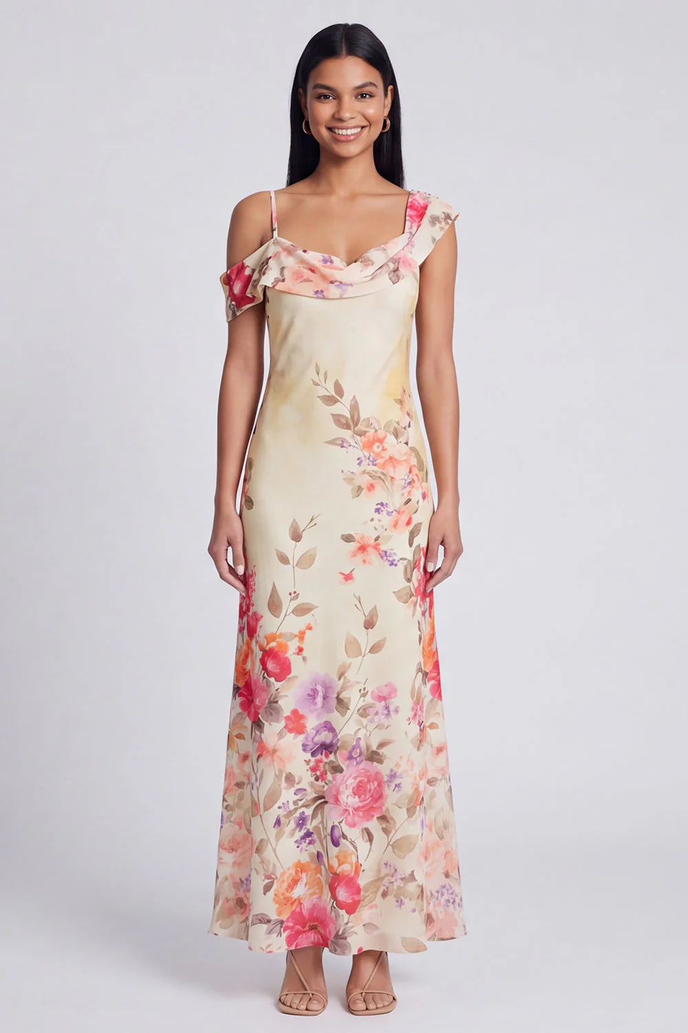 Robe maskini fleurie en tulle noir asymétrique imprimée à gaine - Image 6