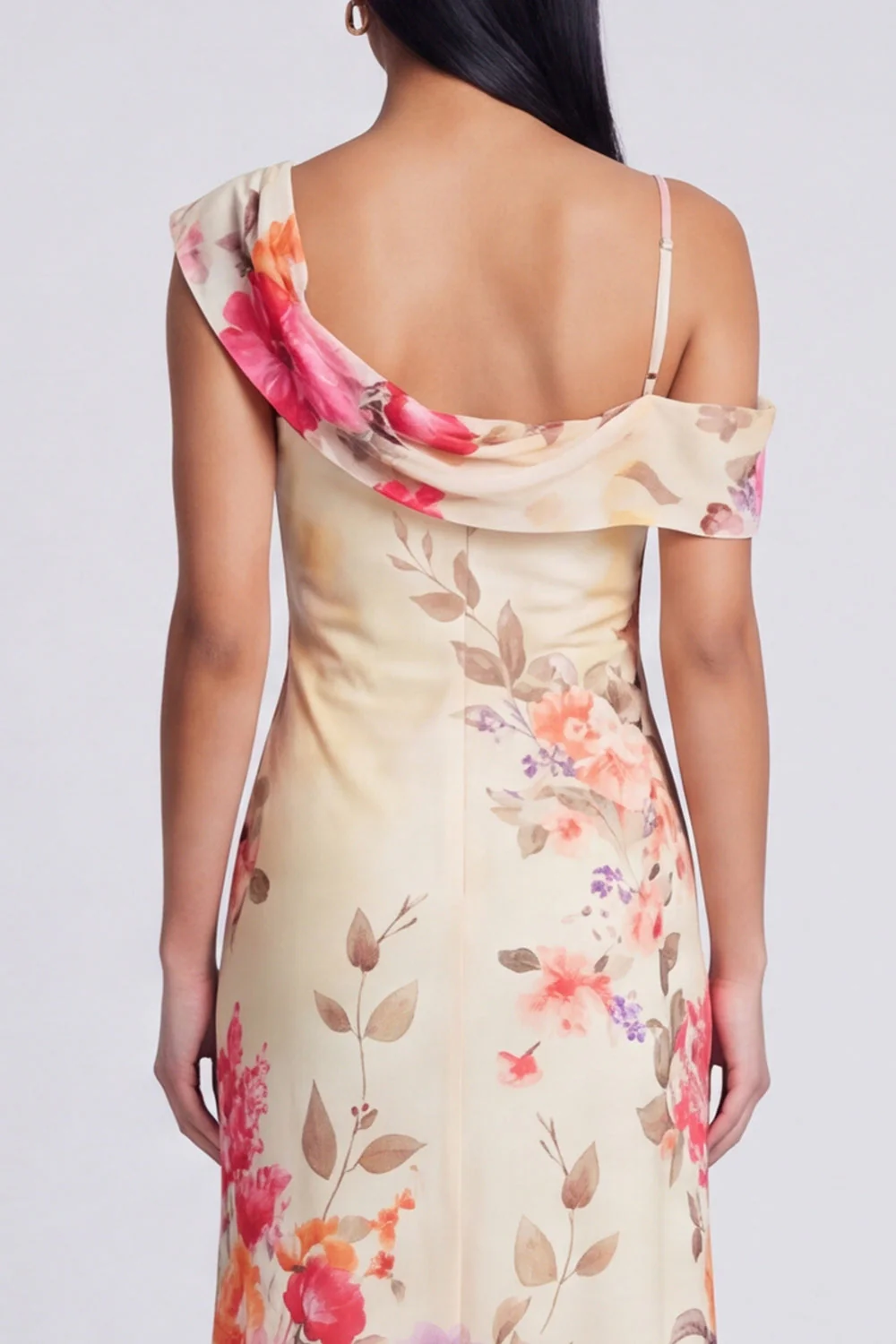 Robe maskini fleurie en tulle noir asymétrique imprimée à gaine - Image 9