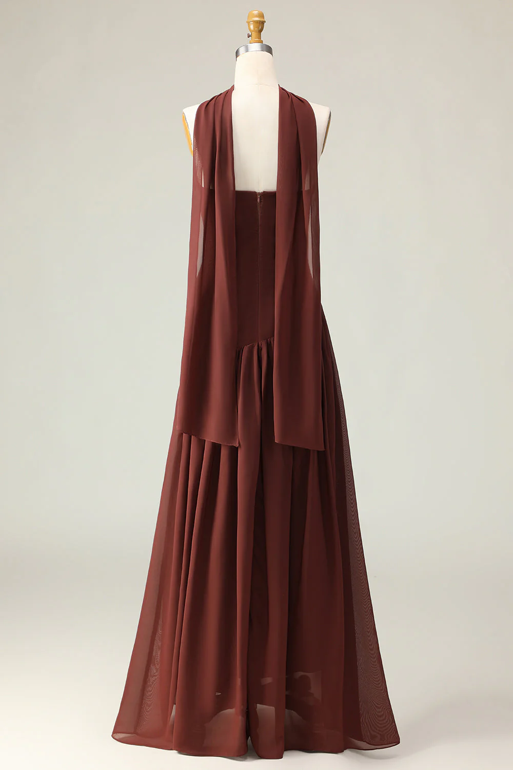 Robe maskini sans bretelles marron A-Line avec écharpe - Image 3