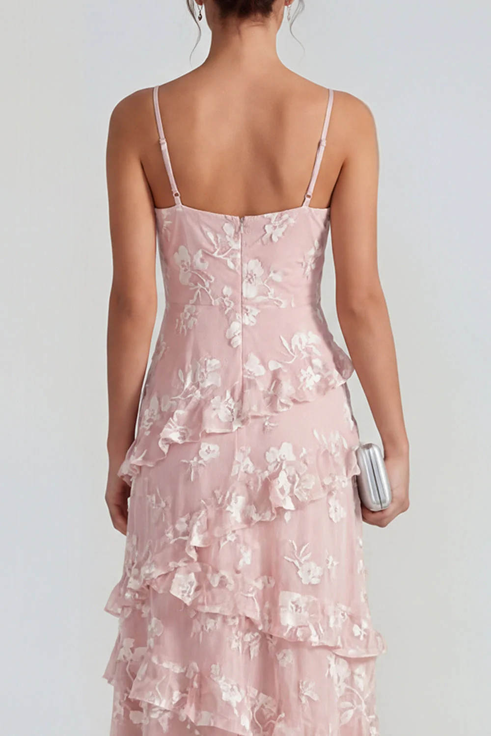 Robe Maxi à bretelles fines florales lilas Shearh avec volants et fente - Image 8