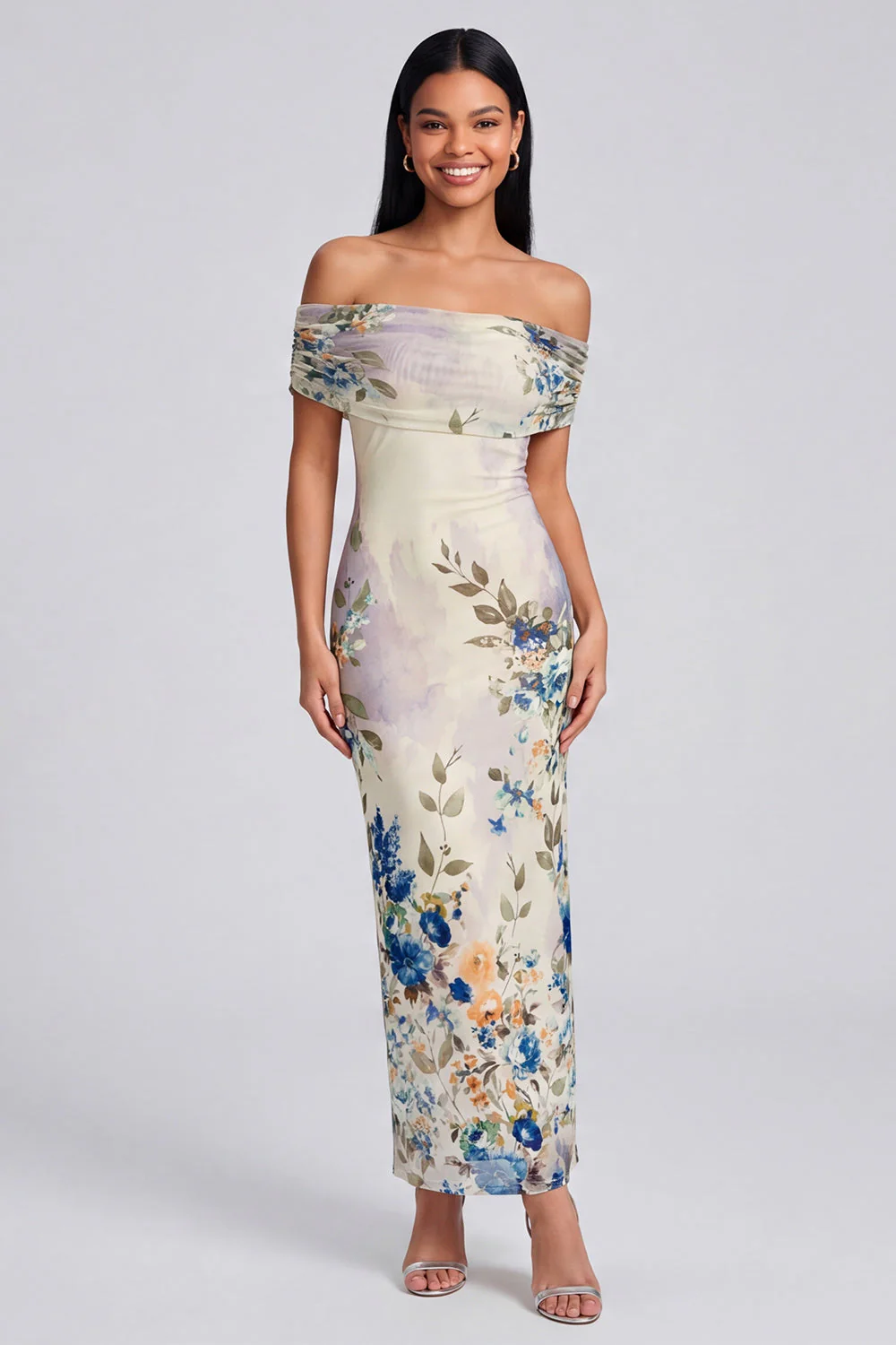 robe maxi à épaules dénudées en ivoire - Image 3
