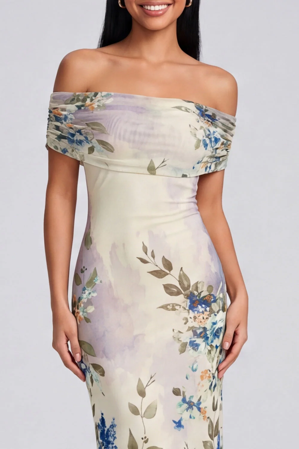 robe maxi à épaules dénudées en ivoire - Image 4