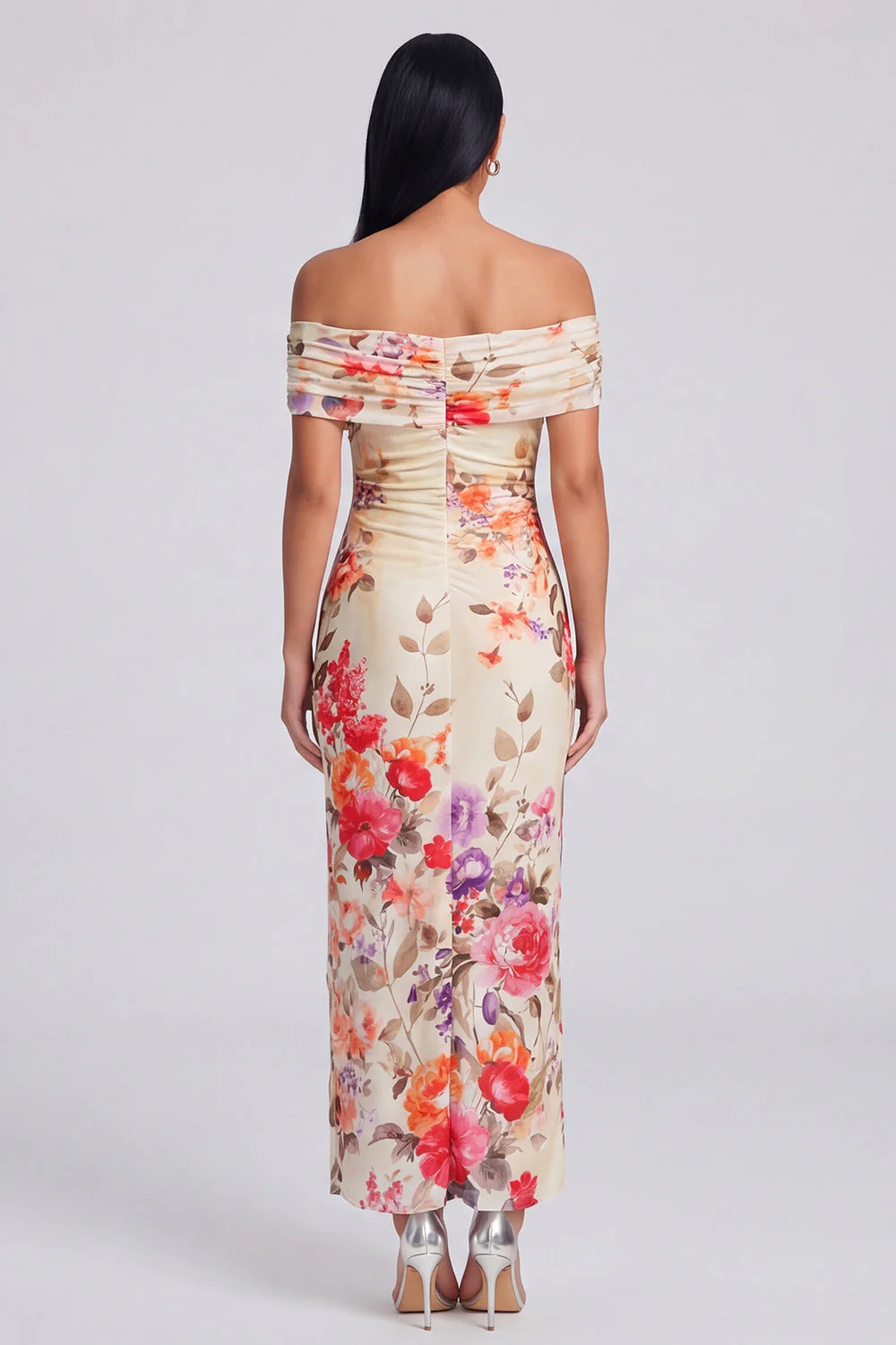 robe maxi à épaules dénudées en ivoire - Image 7