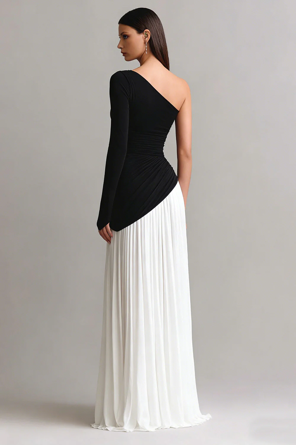 Robe Maxi à étui d’une épaule noire et blanche - Image 2
