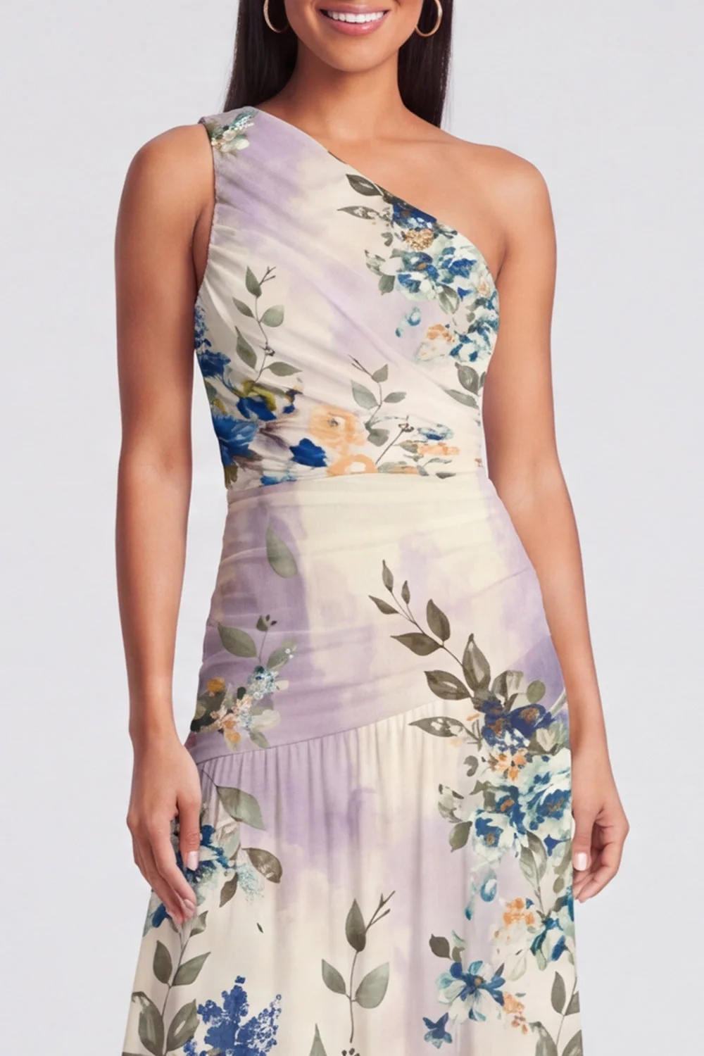 Robe Maxi à fleurs ivoire à une épaule A Line - Image 4
