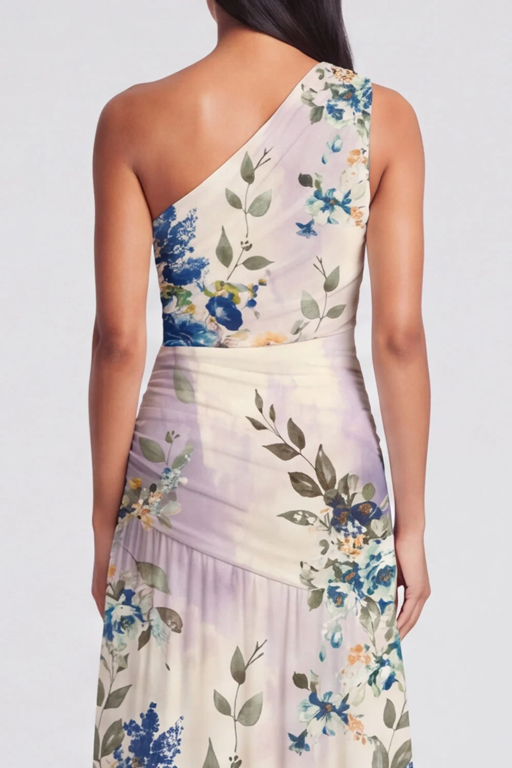 Robe Maxi à fleurs ivoire à une épaule A Line - Image 5