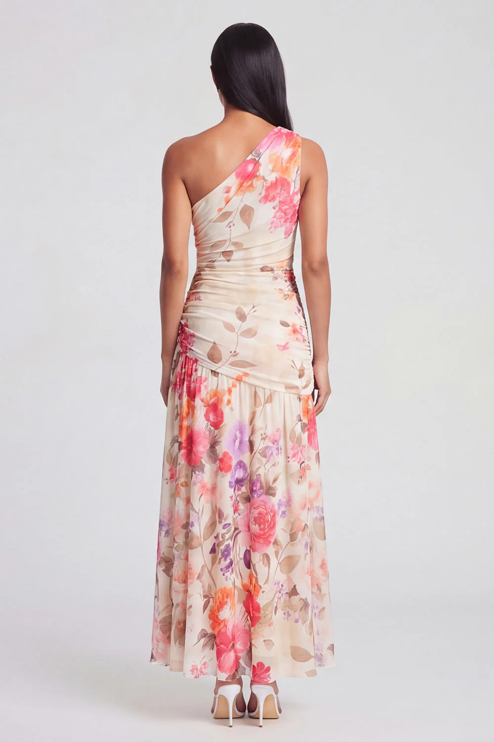 Robe Maxi à fleurs ivoire à une épaule A Line - Image 7