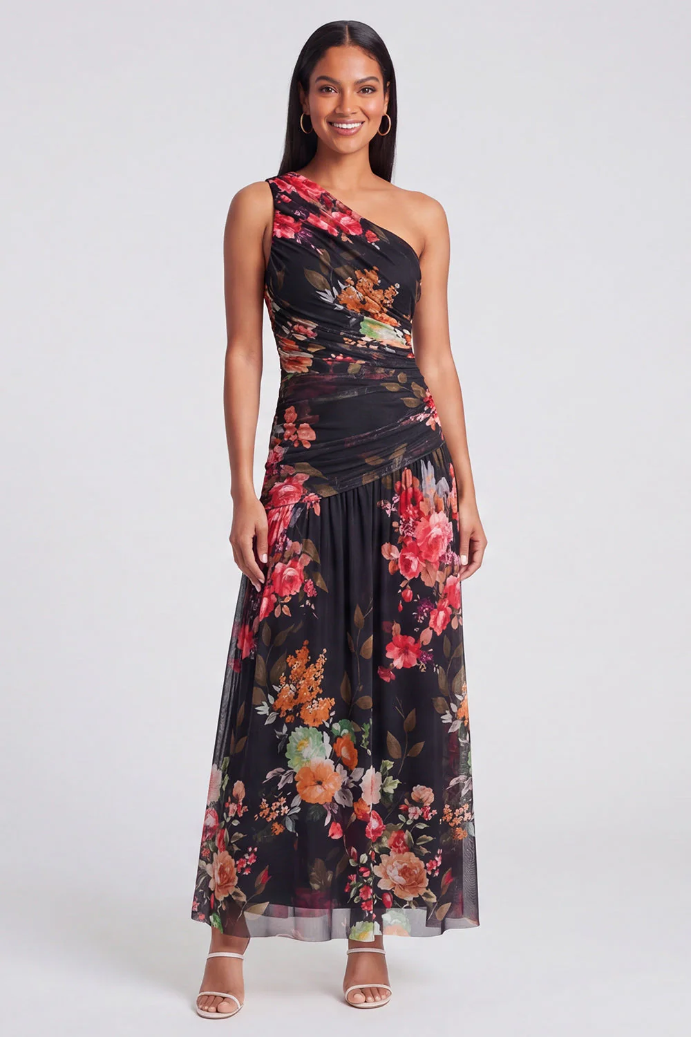 Robe Maxi à fleurs ivoire à une épaule A Line - Image 9