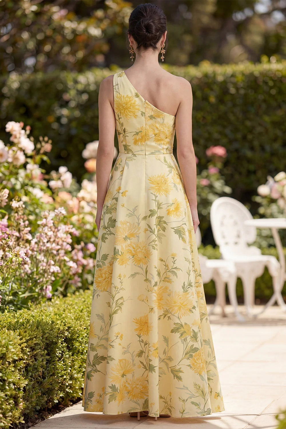Robe Maxi A Line, fleur froncée à une épaule Jaune beurre - Image 2
