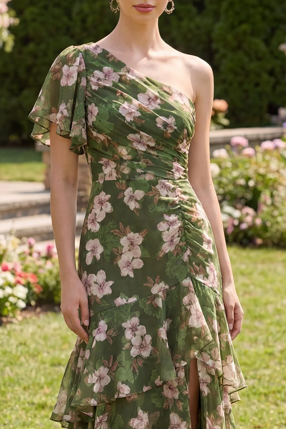 Robe Maxi à manches flottantes vert vert foncé A Line A avec volants - Image 3