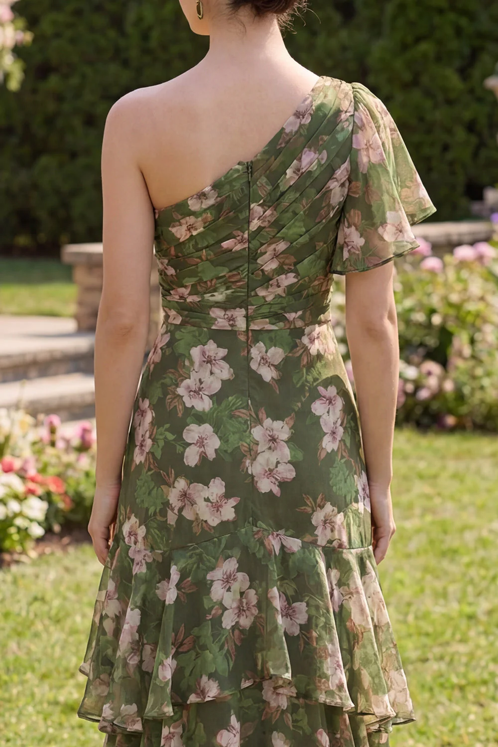 Robe Maxi à manches flottantes vert vert foncé A Line A avec volants - Image 4