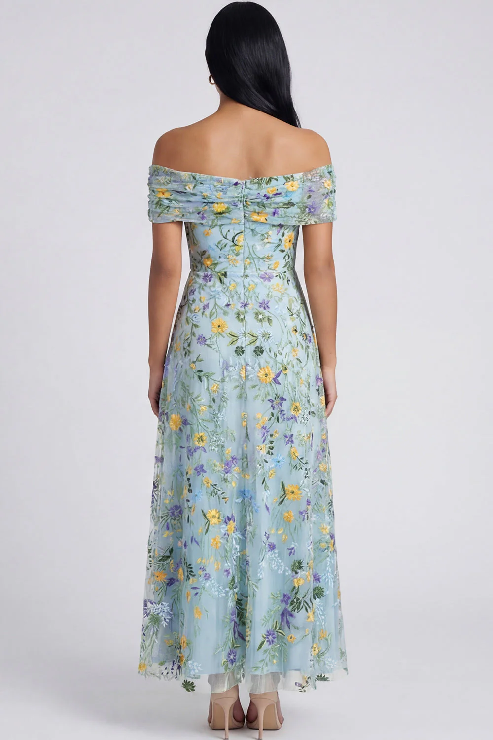 Robe Maxi bleue fleur dénudée A Line - Image 2
