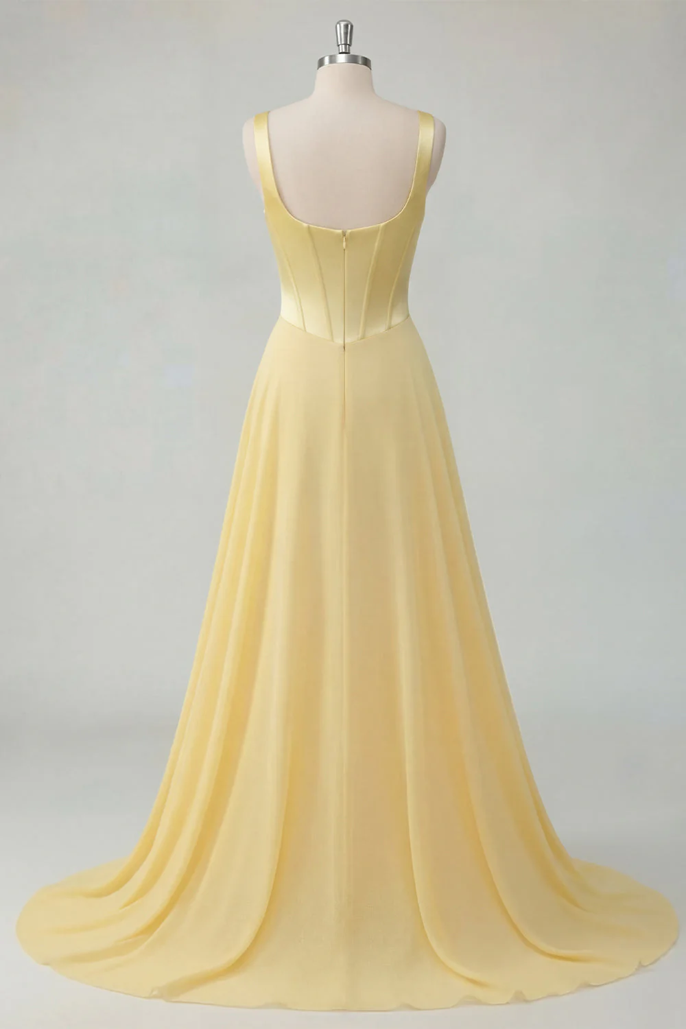 Robe Maxi corset en chiffon jaune beurre à col carré A-Line - Image 2