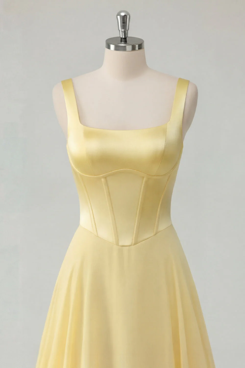 Robe Maxi corset en chiffon jaune beurre à col carré A-Line - Image 3