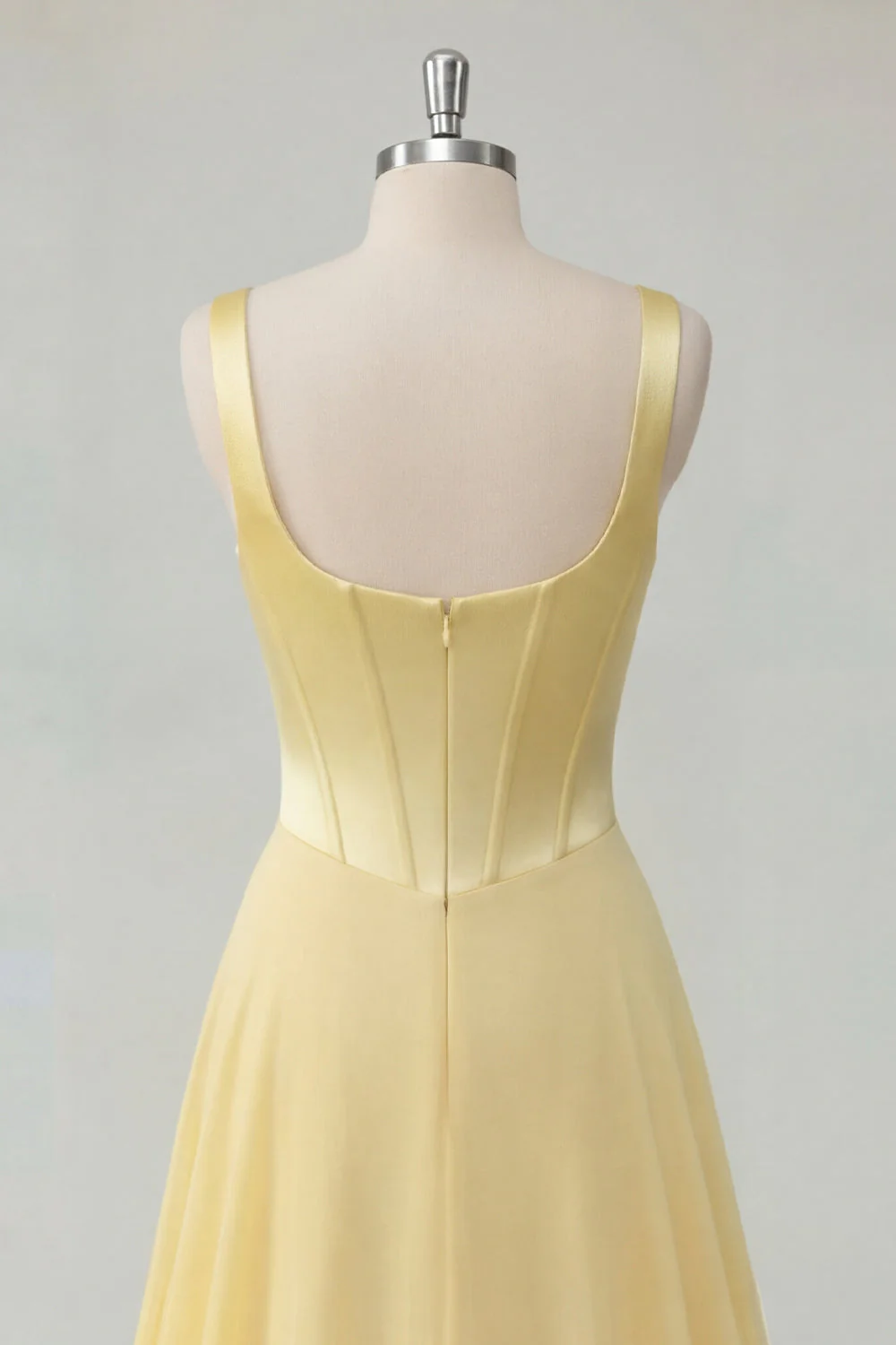 Robe Maxi corset en chiffon jaune beurre à col carré A-Line - Image 4